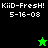Pixelated text 'KiiD-Fresh! 5-16-08' appears on black and green backgrounds with a green star and black star icon changing positions.