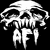 Pixelated black-and-white icon featuring a stylized skull with flowing hair above the text "AFI" in dripping, gothic lettering.