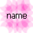 Pixelated pink floral background with black text reading 'name' in lowercase, rendered in a retro digital style.