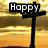 A pixelated image of a black cross against a golden sunset sky with text reading 'Happy', 'Birthday', and 'Jesus' on separate