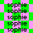 A static image with a repeating pattern of the word 'sophie' in black text on alternating green and pink backgrounds.