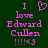 Pixelated pink text on dark green background reads "I love Edward Cullen !!!!<3" with a heart symbol replacing the 'o' in 'love'.