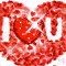 Red heart-shaped text 'I ❤️ U' repeated twice on a white background with red floral patterns and scattered hearts.