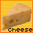 A pixelated wedge of cheese with three holes on a striped background, labeled 'cheese' in blocky text below.