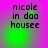Pixelated text 'nicole in doo housee' on a purple-to-green gradient background with a green glow effect.
