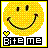 A pixelated yellow smiley face with brown eyes and mouth, a small heart above text reading "Bite Me" in block letters.