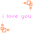 A static image displays orange geometric shapes and pink text on a white background, with repeated elements