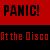 Pixelated red and black graphic with 'PANIC' text above a dark section containing 'At the Disco' in pixelated letters.