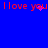 Red text "I love you" repeated twice on a blue background with pink pixel clusters animating near the center.
