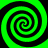 Four green and black spiral patterns arranged in a on a solid background