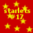 Red background with yellow stars and repeated text "starlets #17" in pixelated font.