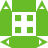 Green and white pixelated icon with four green squares arranged in a 2x2 grid within a white square, flanked by green triangular shapes on top and bottom.
