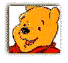 A cartoon character with orange fur and red clothing shows four distinct facial expressions in sequence.
