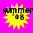 Yellow starburst shape with black text 'summer '08' on bright pink background, four identical copies arranged in a