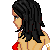 Pixel art contact sheet showing two side-by-side frames of a cartoon woman in red bikini bottoms and top, with visible white underwear waistband, black hair, and white boots.