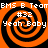 Four identical orange and black spiral patterns with overlaid text reading "BMS B Team #32 Yeah Baby" in white pixelated font.