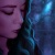 Pixelated profile of a person with closed eyes, purple-toned skin, and dark clothing against a blue gradient background.
