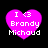 Four identical pink heart-shaped icons with white text reading "I <3 Brandy Michaud" on a black background.