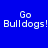 Four display 'Go Bulldogs!' text in white pixelated font on blue, gray, yellow, and dark gray backgrounds