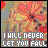 identical pixelated flower icons with text "I WILL NEVER LET YOU FALL" below each, showing color variations in the text across frames