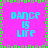 A static pixel art image with four identical quadrants displaying 'DANCE IS LIFE' text on a bright pink background bordered by green and gray pixels.