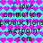Pixelated text repeats across a heart-patterned background with color shifts between cyan and purple hues.