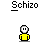 Pixelated yellow-shirted figure with white head and black eyes, shown in multiple states including speech bubbles and motion effects.