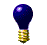 Pixelated light bulb icon with dark blue glass, yellow metal base, and white filament glow on gray background.