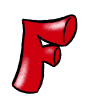 Red 3D cartoon letter F in various poses with rounded edges and black outlines on white backgrounds.