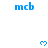 Blue 'mcb' text and pixelated heart icons arranged in a pattern on a white background with a gray corner overlay