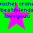 Green background with four pink stars and blue text repeating 'rachel cran', 'bestfriends', and 'loveyou' in pixelated font.