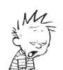 Four sequential black-and-white cartoon show a character with spiky hair and striped shirt in different facial expressions