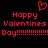 Red pixelated text and heart symbol on black background, displaying 'Happy Valentines Day' with multiple exclamation marks.