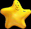 Two yellow star-shaped figures with pixelated textures face each other against a black background, one smiling and the other winking.
