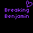 Purple pixelated text 'Breaking Benjamin' with a heart symbol above the left instance on black background.