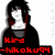 Pixelated anime-style character with black hair and red eyes, wearing a dark cloak over gray clothing, displayed in four positions