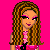 Pixel art contact sheet showing a female character with long brown hair and pink clothing against a bright pink background, repeated across multiple frames with visible text "playboy" at the bottom.