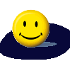 Yellow circular face with black eyes and mouth on dark blue base, showing two variations of facial expressions.