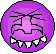 Three circular pixelated icons with aggressive expressions, each featuring sharp teeth and a distinct color scheme of purple, blue, and green tones.