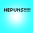 Four identical display 'HEPUNS!!!!!' text over a light blue gradient background with central white glow