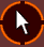 A circular icon with a dark brown background and orange border contains a white arrow cursor pointing upward-left, displayed in three variations showing different partial borders.
