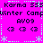 Pixelated icon with bright pink background displaying repeated text and symbols in dark blue and light cyan.