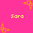 Pixelated orange square patterns and yellow text 'Sara' on a bright pink background, with animated movement of the square elements.
