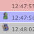 A static pixelated image shows a green and brown figure with a red detail on a light blue background, next to a timestamp.