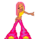 Six pixel-art characters in a pose with distinct outfits and hair colors, with "Girlie World!!" text below