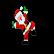 Pixelated Santa Claus in red suit with white trim, green gloves, and black boots appears in four distinct poses against a black background.