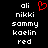 Static pixel art display of two identical vertical name lists on black background with red heart symbol above first list.