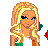Pixel art contact sheet showing multiple frames of an animated icon featuring a blonde cartoon woman in an Irish flag-themed swimsuit with red arrow accents and