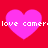 Four pink hearts on red background with white text 'love camer' repeated across two