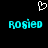 Pixelated cyan text 'Rosied' appears twice on a black background with a white heart outline above, all in a retro digital style.